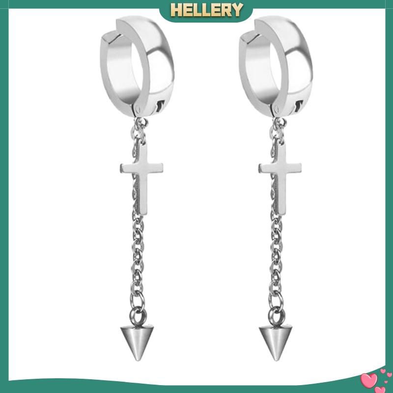 Khuyên kẹp vành tai dáng dài không cần xỏ lỗ mặt hình Thánh giá phong cách punk cho nam và nữ