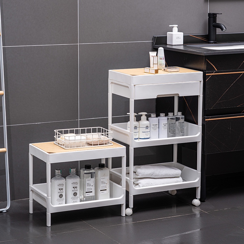 Kệ Đựng Mỹ Phẩm Bằng Gỗ Có Bánh Xe Đẩy Chống Bụi Đa Năng Cho Nhà Bếp / Phòng Tắm
