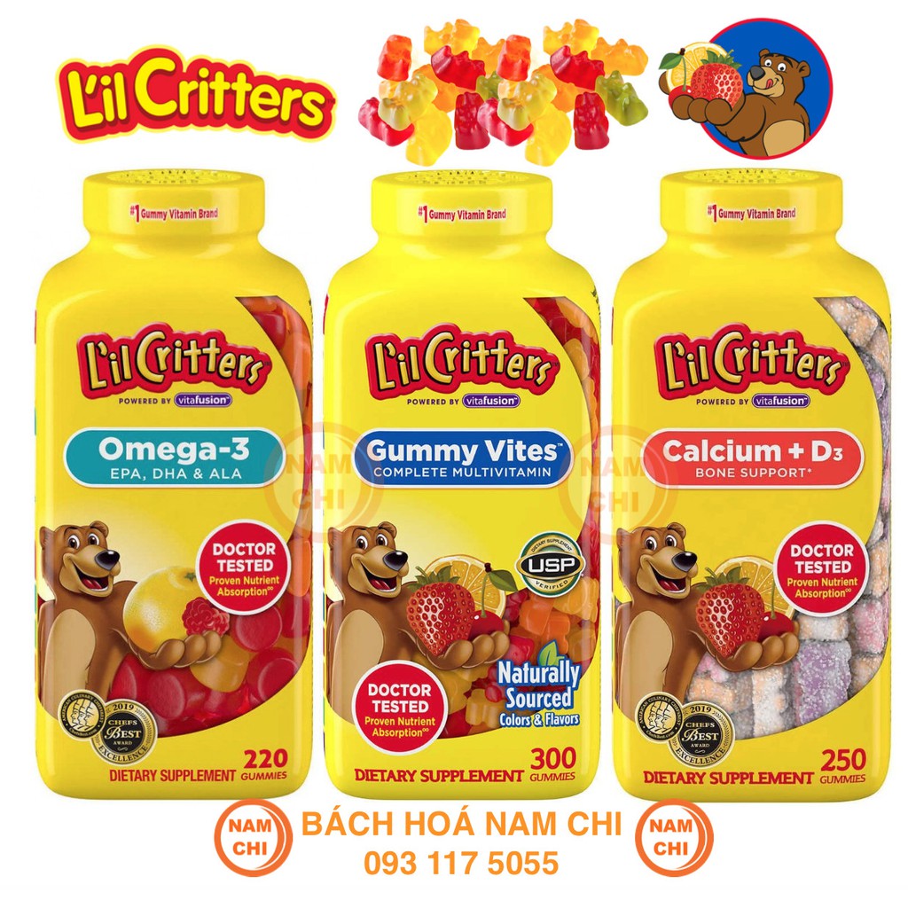 KẸO DẺO L'IL CRITTERS BỔ SUNG OMEGA-3 DHA MULTIVITAMIN VITES CALCIUM D3 (CHUẨN COSTCO USA)