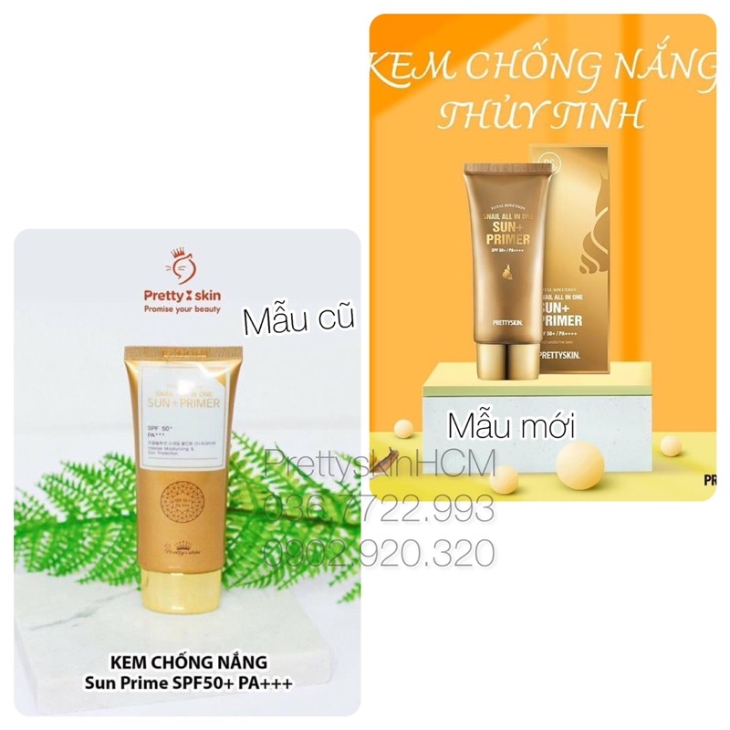 (Tặng ngay 5 mask) Chống nắng thủy tinh phiên bản mới   SUN & PRIMER Snail All in One PRETTY SKIN