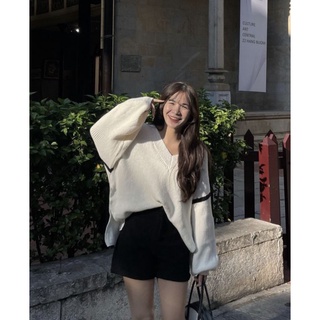 Áo len nữ cổ tim phối form rộng oversize ulzzang Hàn Quốc - Ảnh thật Yena Closet #627