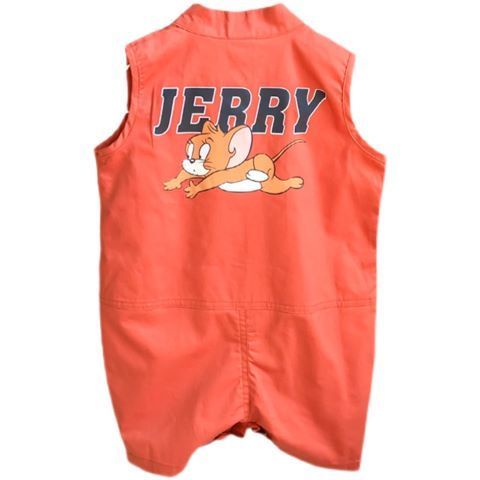 Bộ Áo Liền Quần Không Tay Phối Nút Cài In Hoạt Hình Phong Cách Hàn Quốc Thời Trang Mùa Hè Cho Bé Trai Và Gái