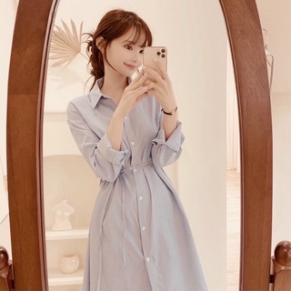 Đầm sơ mi xoè sọc đen (kèm hình thật)
