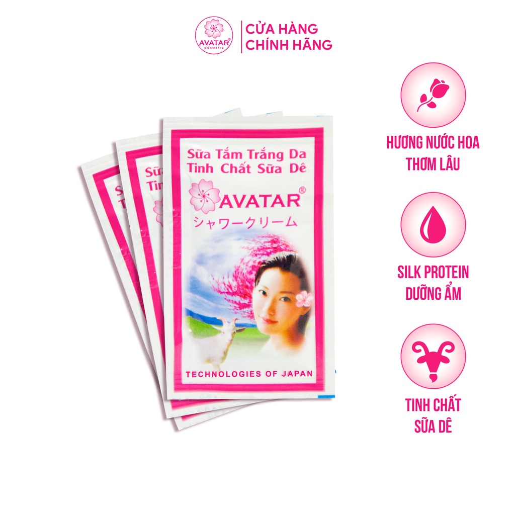 Sữa Tắm Sữa Dê Goat Milk Avatar Trắng Da Mịn Màng, Hương Nước Hoa Nhật Gói 6g (5ml)