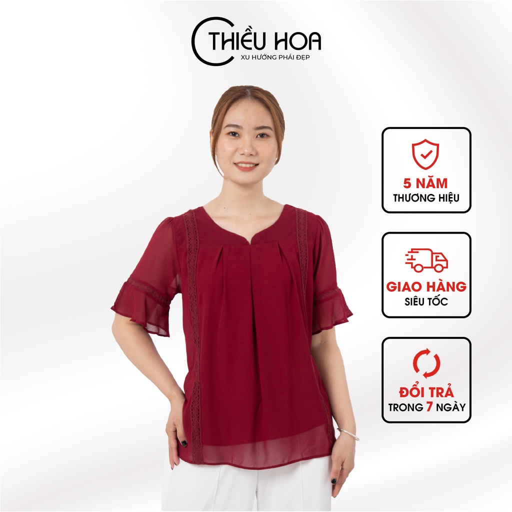 Áo Trung Niên Chiffon Phối Ren Thiều Hoa Y905