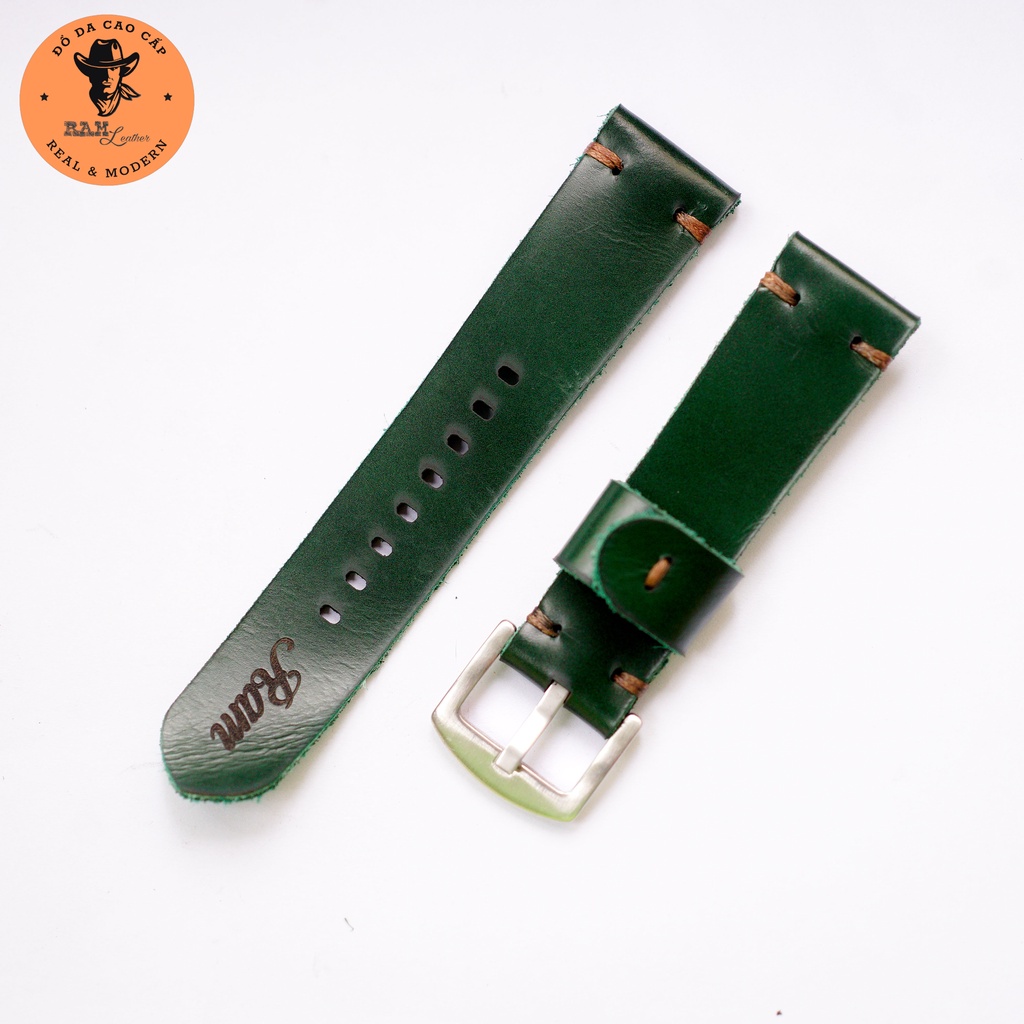 Dây đồng hồ da bò màu xanh rêu - RAM Leather Simple V3 Bền Đẹp