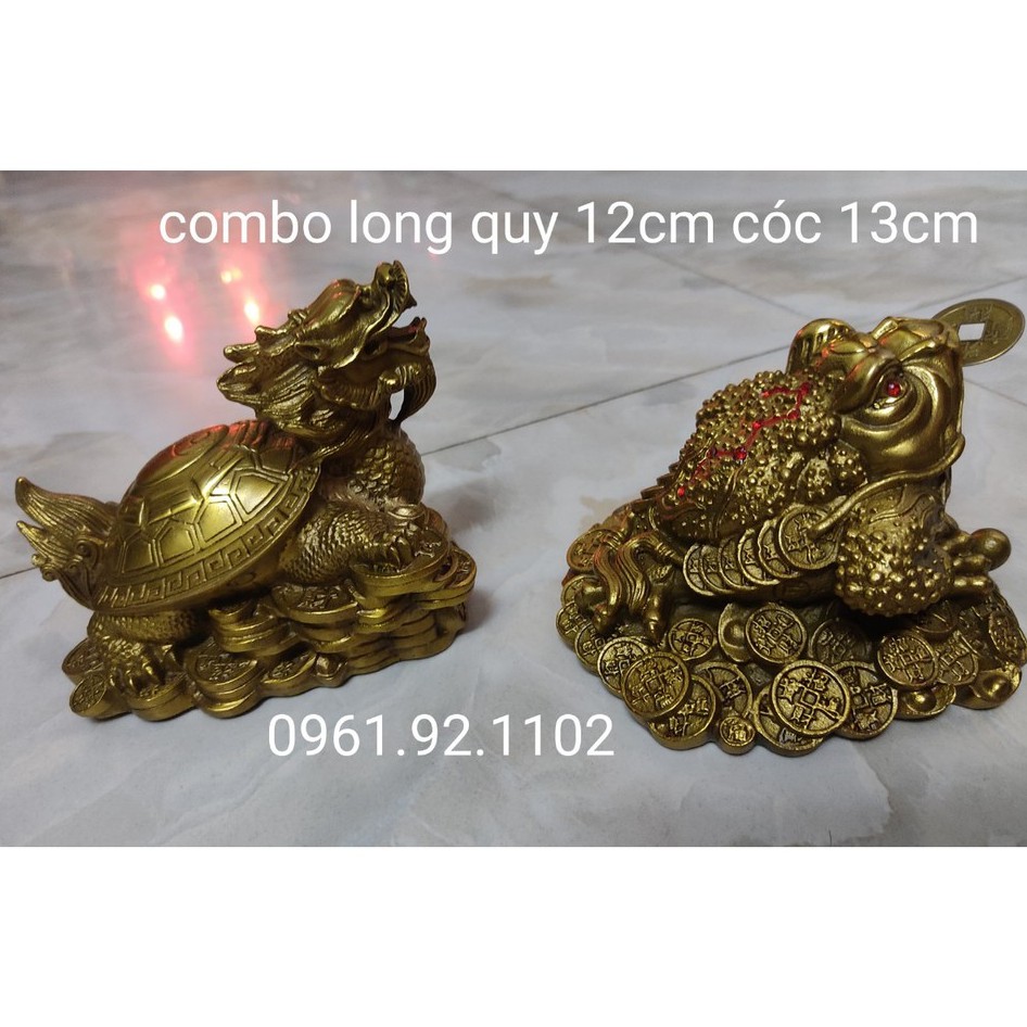 Combo cặp cóc thềm thừ 13CM  + long quy bát quái 12CM  bằng đồng vàng nguyên chất