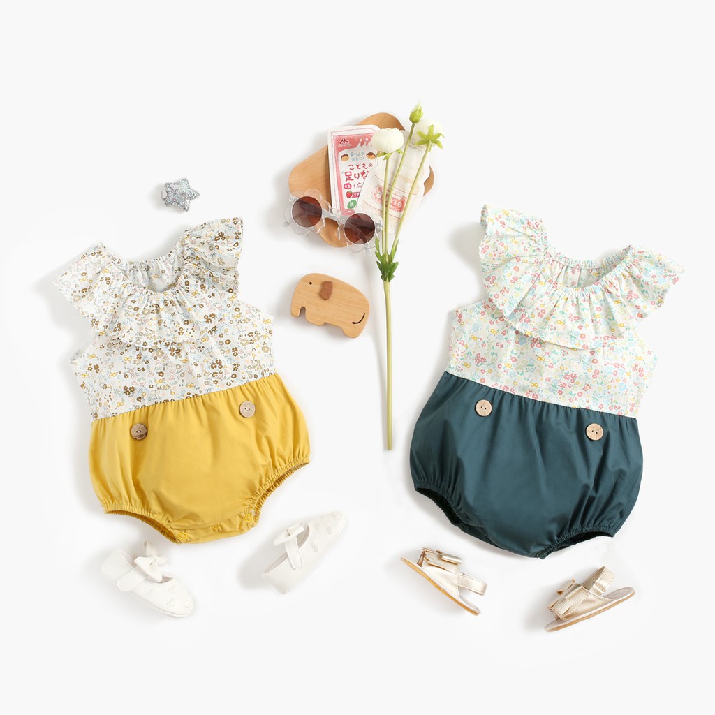 Sanlutoz Áo Liền Quần Tay Ngắn Bằng Vải Cotton In Hoa Dành Cho Bé Gái