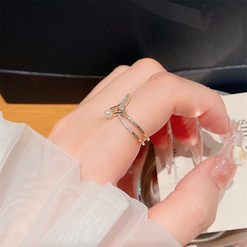 [Hàng Mới Về] Nhẫn Dạng Hở Đính Ngọc Trai Và Kim Cương Nhân Tạo Dễ Thương Cho Nữ