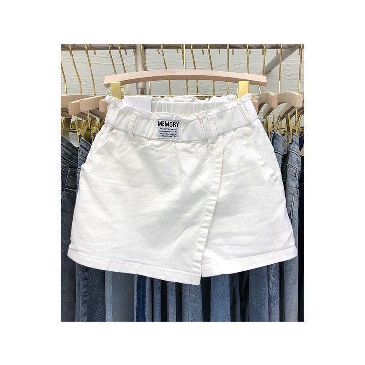 Large size fake two-piece hakama all-match elastic high waist pure cotton spring and summer white hakama women's slim A-line skirt Z3