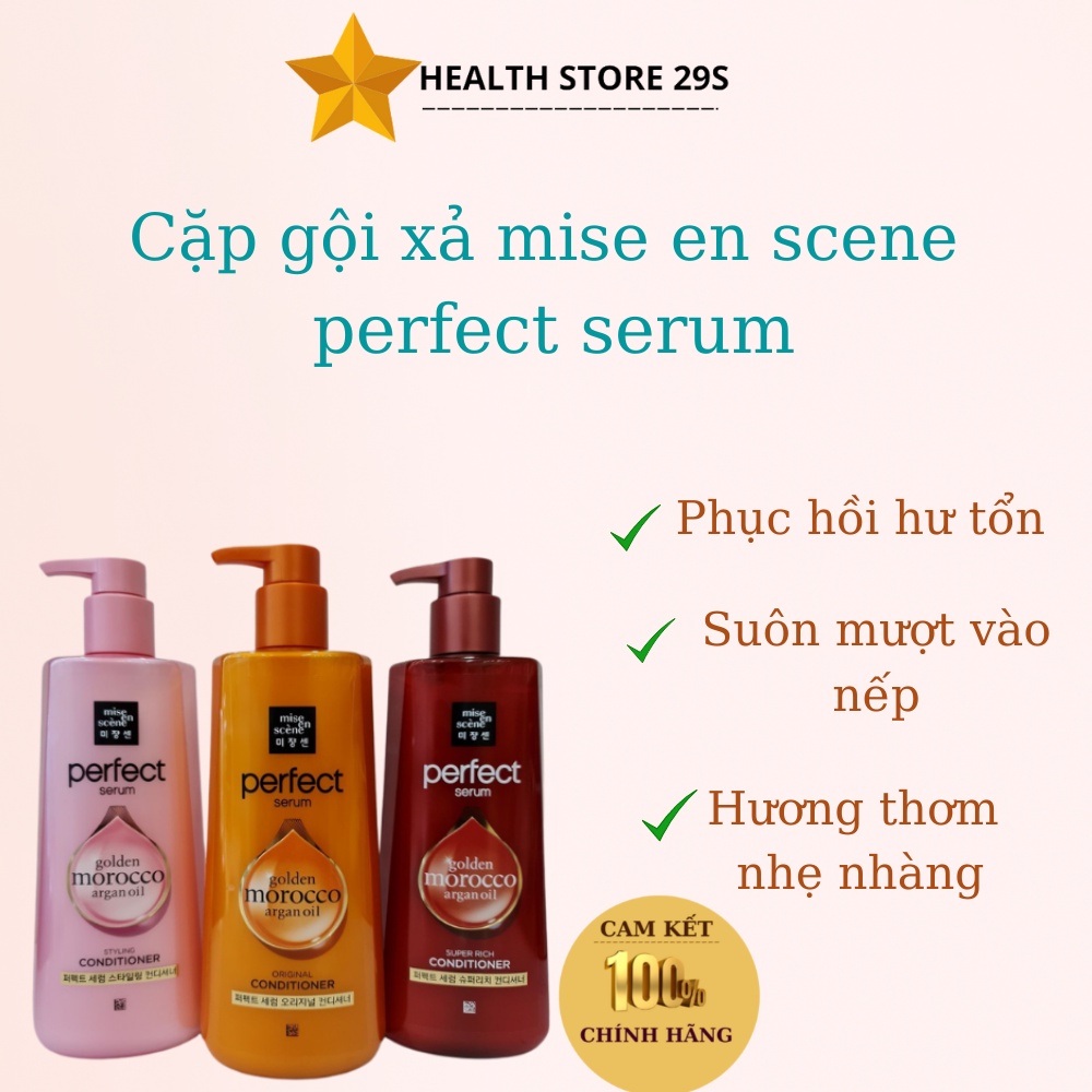 Dầu Gội Xả Mise En Scene Perfect Serum HÀN QUỐC cao cấp chính hãng 680ml Cho Mái Tóc Suôn Mượt