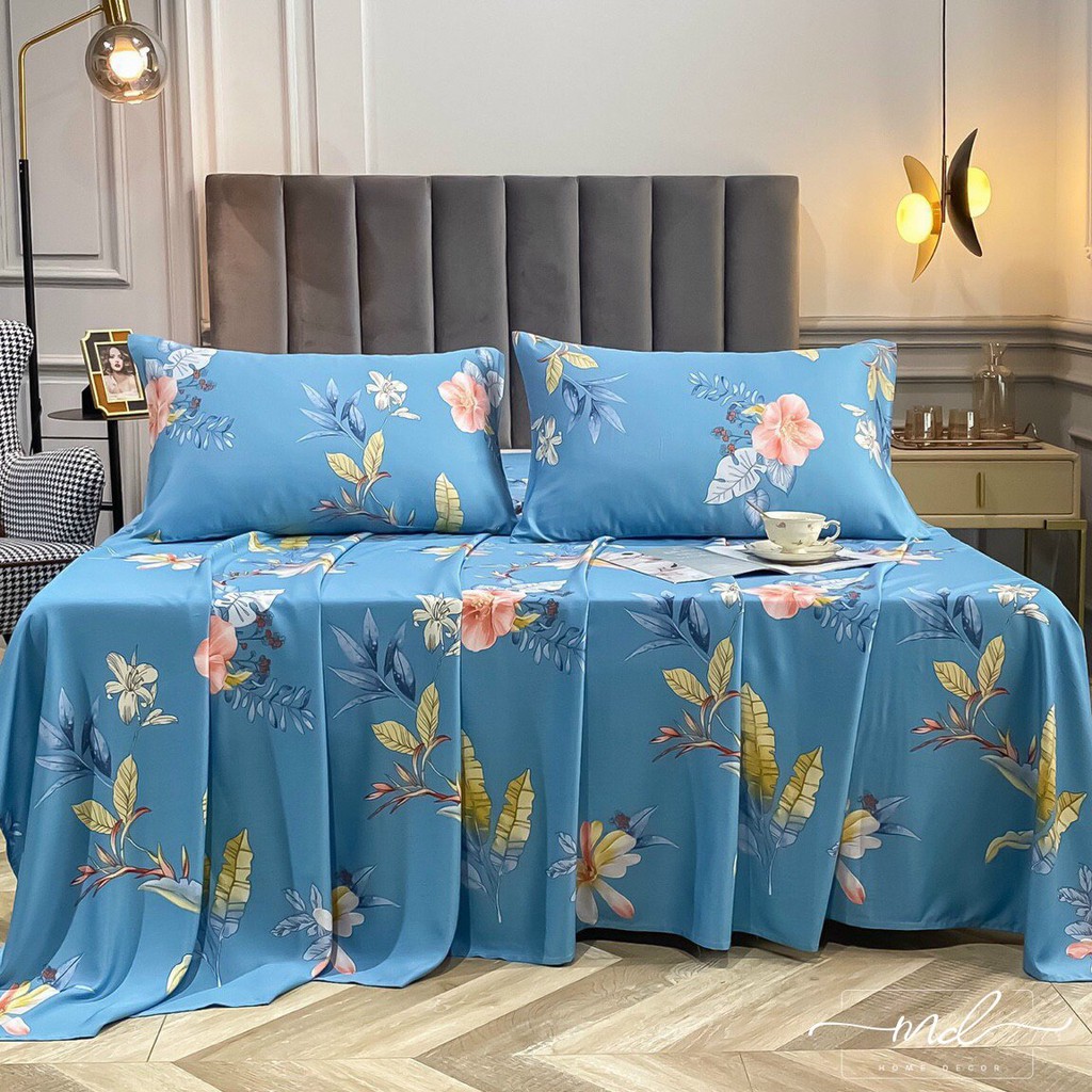 Drap + 2 Gối  FREESHIP EXTRA  Bộ Ga + 2 Gối Chất Liệu Lụa Tencel 60S - MD.Decor - Chăn ga gối