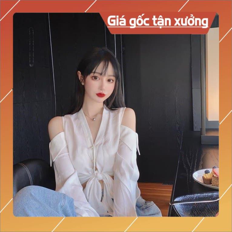 [Hàng Chất Lượng] Áo Sơ Mi Khoét Hở Vai Thắt Dây Eo