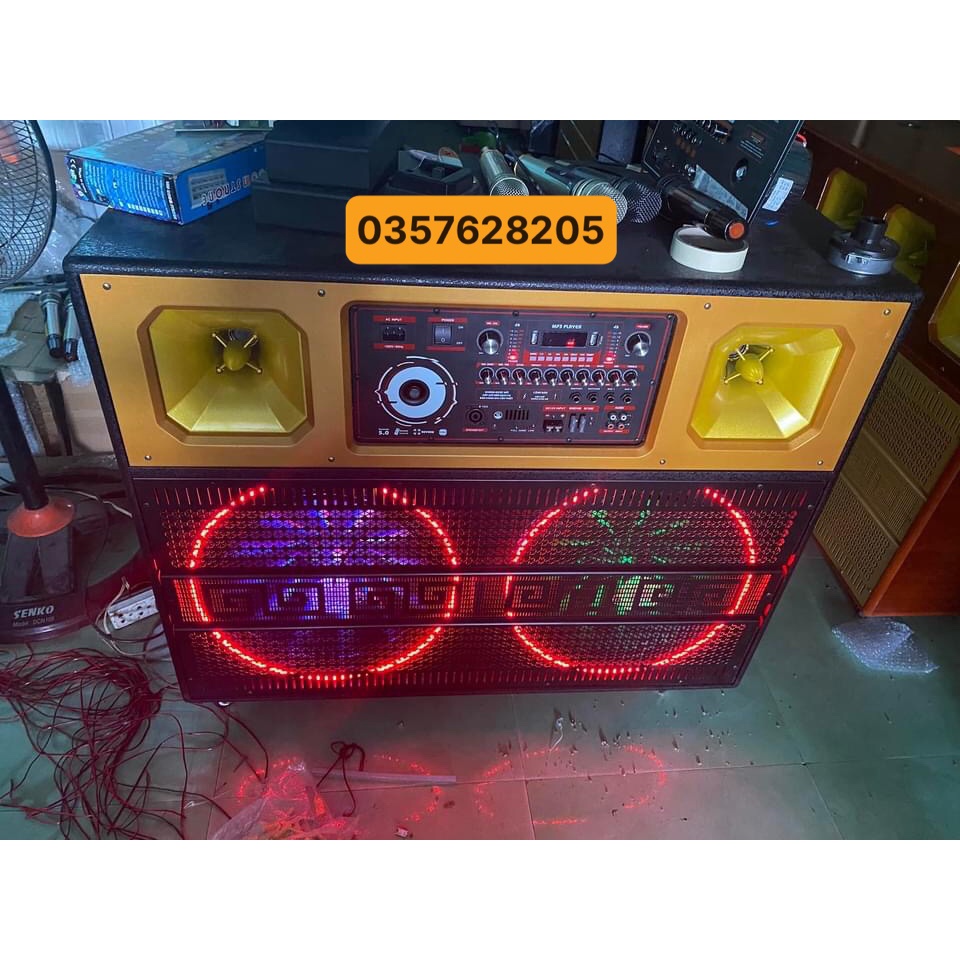 Loa kéo thùng gổ 4 loa treble và 2 bass đôi tủ nằm NT 4044 PU, Loa karaoke di động công suất lớn