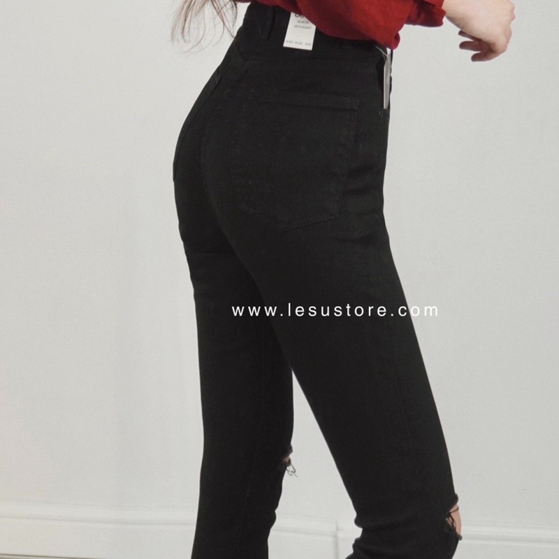 ẢNH TỰ CHỤP Quần Skinny jeans xẻ 2 gối lưng cao