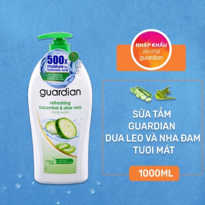 Sữa Tắm Guardian Dưỡng Ẩm Dưa Leo & Nha Đam Refreshing Cucumber & Aloe Vera Body Wash 1000ml / 1L nó