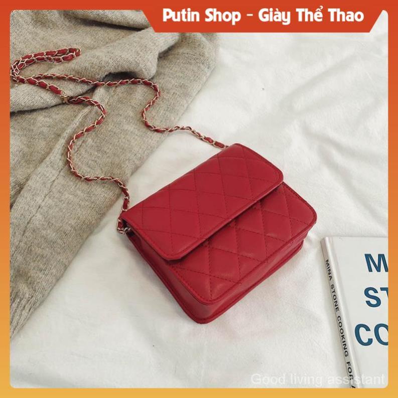 Túi xách đeo chéo phối dây xích phong cách Hàn quốc, Túi xách khoác vai caro các màu trắng kem đen xịn sò