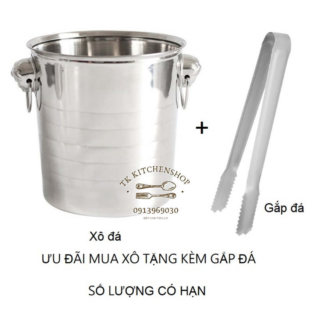 Xô inox đựng đá, ướp lạnh rượu bia tặng kèm một gắp đá inox, thích hợp sử dụng trong quán ăn, nhà hàng tiêu chuẩn 3 sao