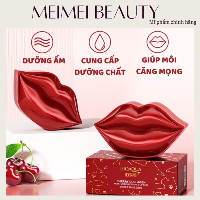 Mặt nạ môi BIOAQUA CHERRY 60g Hộp 20 miếng, mặt nạ ngủ cho môi ban đêm, ban ngày giảm thâm 1 HỘP MN18