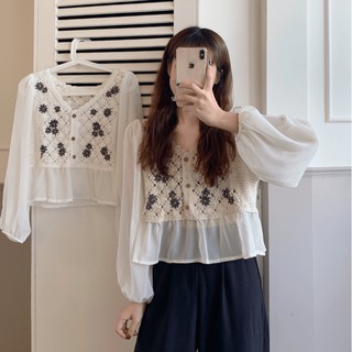 Áo Thêu Hoa Cúc Nhí Voan Bồng Bênh Babydoll Nữ Tính Áo Đi Biển Mùa Hè