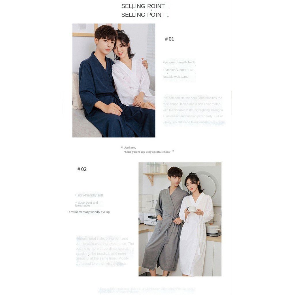 Áo choàng tắm ngủ mỏng dáng rộng điều hòa khí kiểu xuân thu Nhật Hàn quyến rũ cho nam và nữ | BigBuy360 - bigbuy360.vn