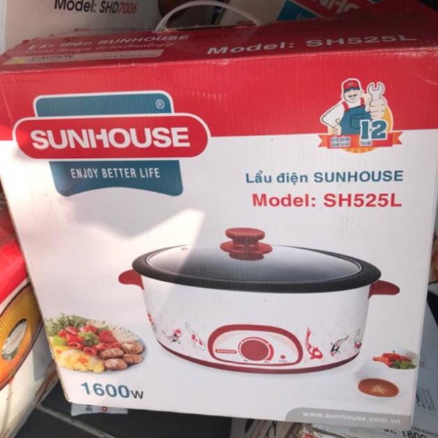 Nồi lẩu điện, Nồi lẩu Mini Sunhouse SH525L, chính hãng, nấu siêu nhanh, an toàn khi sử dụng, tay cầm chống nóng, Melima