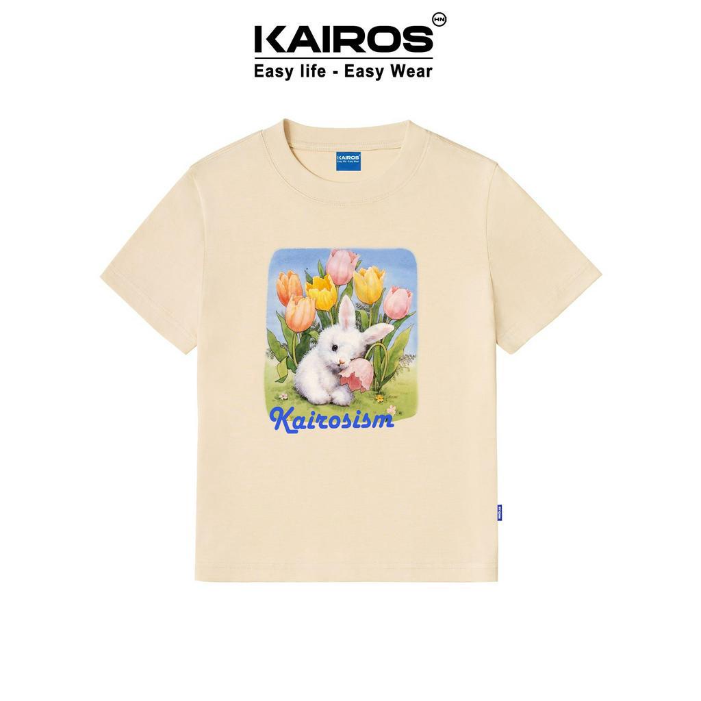 Áo baby tee Kairos form ôm cổ tròn ngắn tay chất cotton 100% vải mát không xù mẫu thỏ hoa