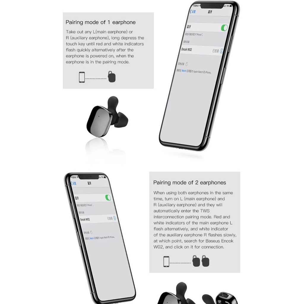 Tai nghe Bluetooth đôi true wireless BASEUS Encok W02 V4.1 âm thanh 4D Stereo - hỗ trợ kết nối riêng lẽ từng tai (đen)