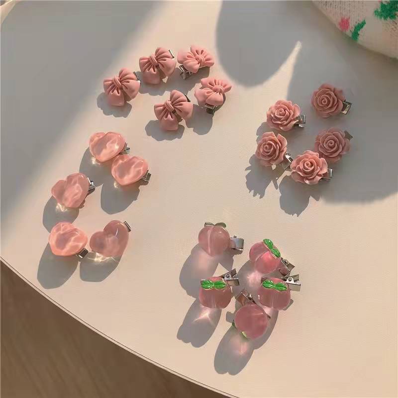 Kẹp Tóc Mỏ Vịt Đính Nơ Họa Tiết Hoa Trà Màu Hồng Dễ Thương Phong Cách Hàn Quốc