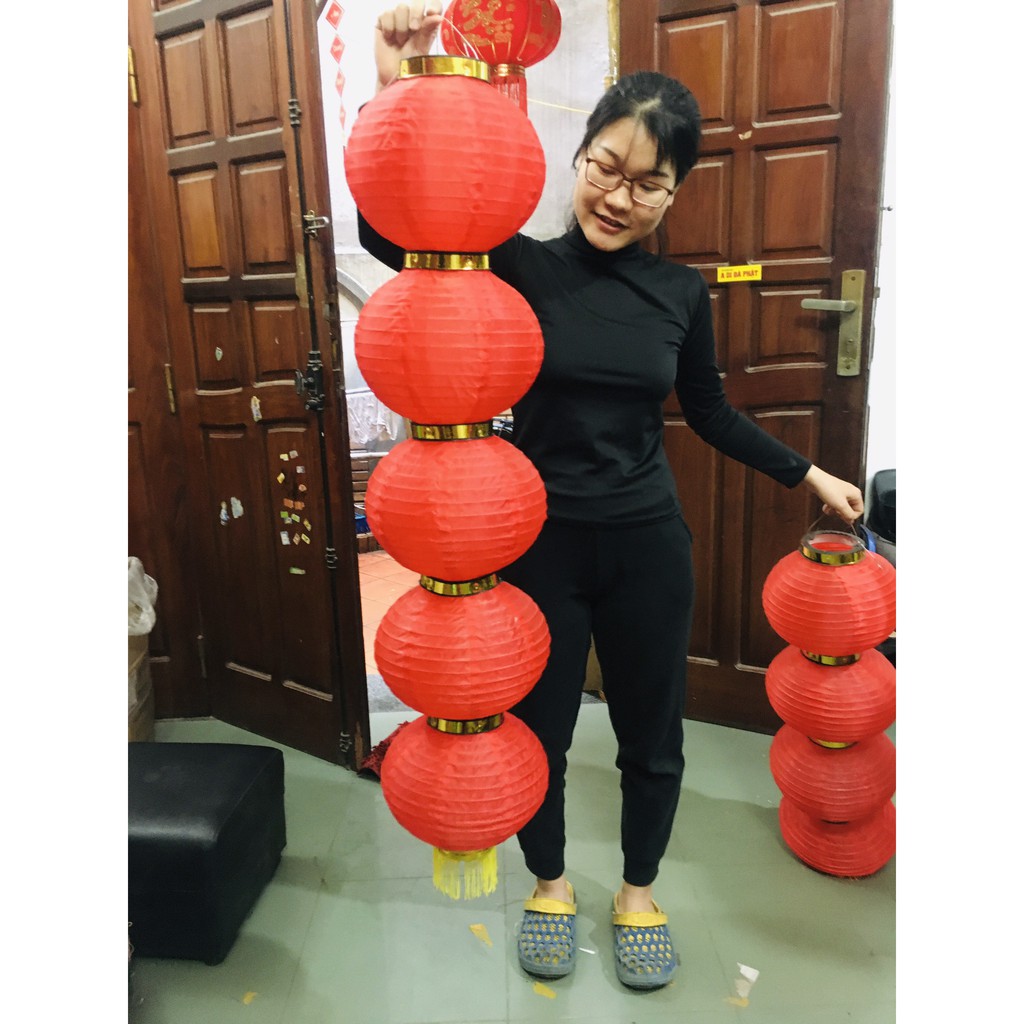 Đèn lồng vải liền 5 quả trang trí tết phong cách độc đáo 25x125cm