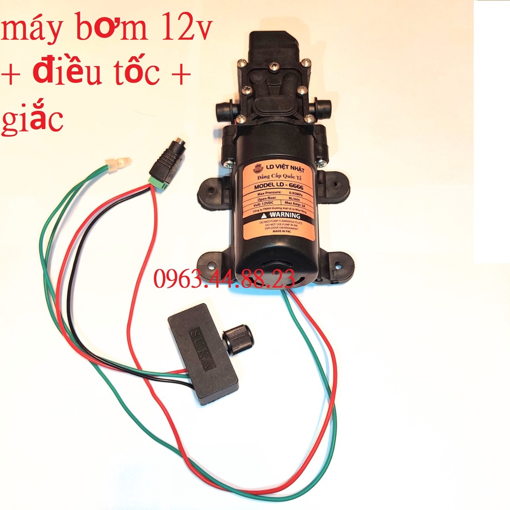 máy bơm nước mini 12v áp lực cao - (bơm tăng áp Việt nhật 12v + chuyển ống 8mm)