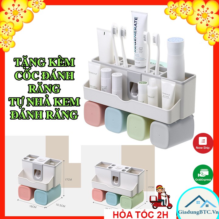 Kệ bàn chải đánh răng nhả kem tự động, dính tường siêu chắc| Kệ bàn chải đánh răng hút chân không thiết kế 2,3,4 cốc