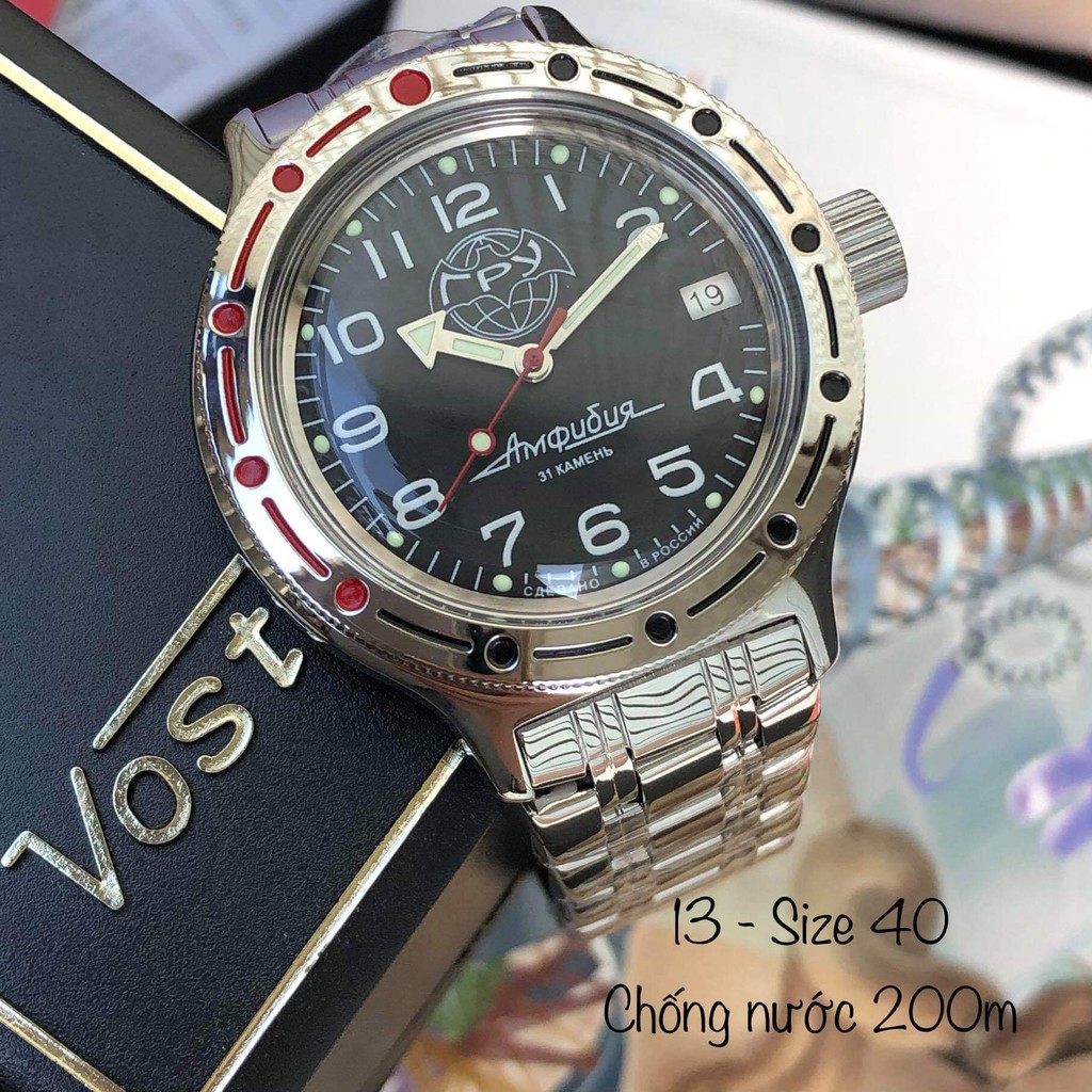 Đồng hồ Nam Vostok Amphibia máy automatic, size mặt 40, size dây 20, chống nước 20Atm, BH 1 năm. Đồng hồ Nga 420867