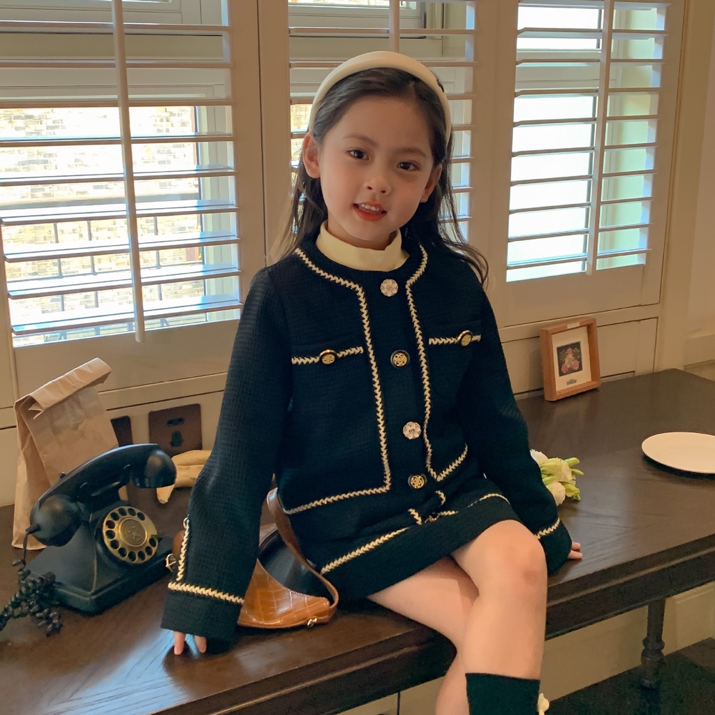 Set áo và chân váy Tweed viền nổi sang trọng cho bé S863