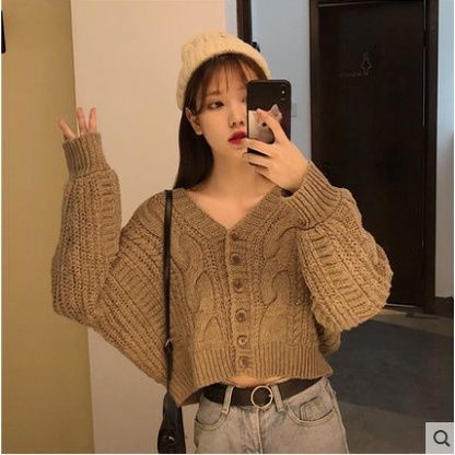Áo Khoác Cardigan Dệt Kim Cổ Chữ V Dáng Rộng Phong Cách Retro Hàn Quốc