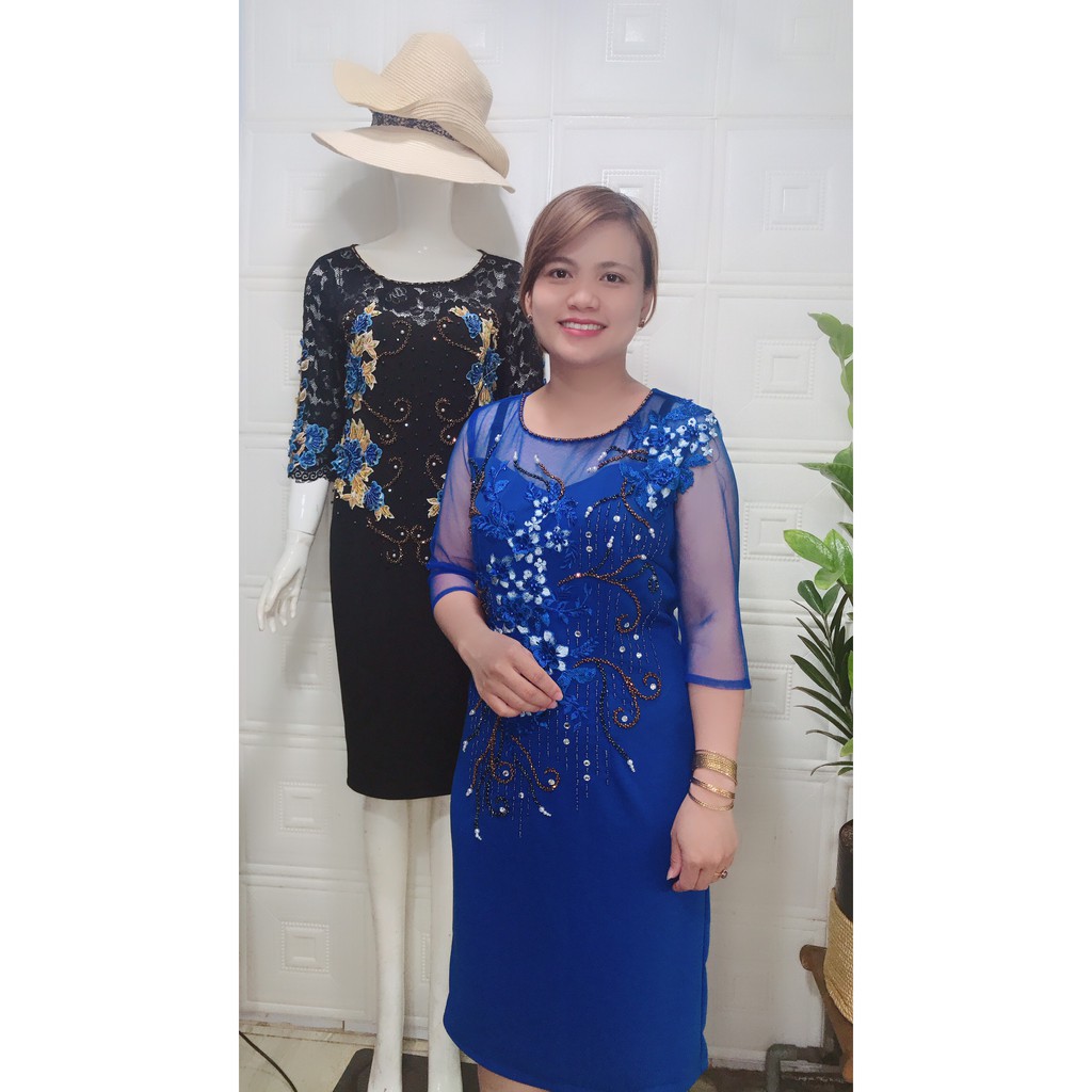 đầm trung niên nữ phối hoa sang trọng