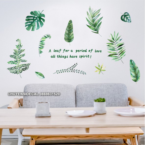 Decal dán tường - Nhiều lá Bắc âu kèm chữ
