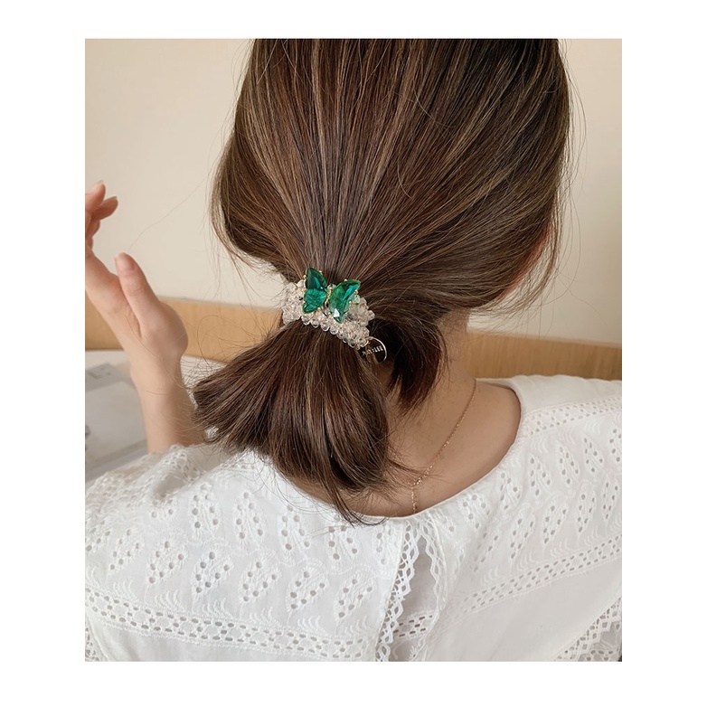 Dây buộc tóc Haimeikang phối pha lê đính nơ đơn giản thời trang cho nữ