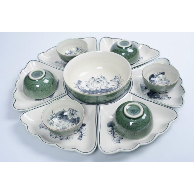 Combo bộ bát đĩa hoa mặt trời sen đồng 18 món