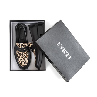 Giày penny loafer leman họa tiết da báo - đế tăng chiều cao 3,5cm, da thật 100% bảo hành 1 năm