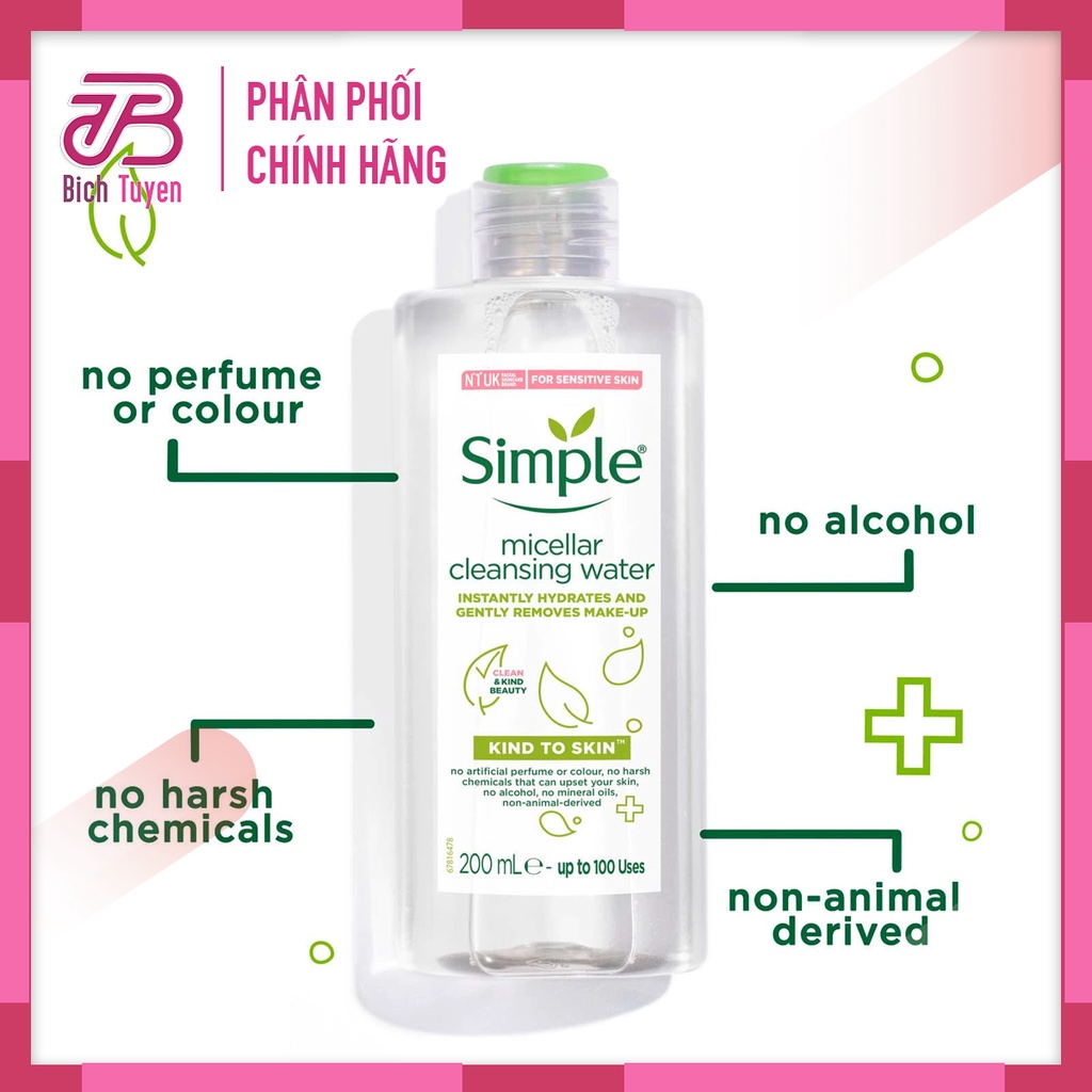 Nước Tẩy Trang SIMPLE Micellar Cleansing Water 200ml BT Cosmetic