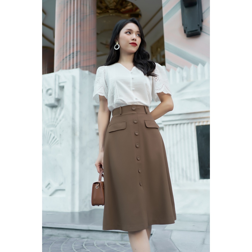 Chân Váy Công Sở Nữ HeraDG Dáng Midi Xòe Nhẹ, Cạp Cao Đính Kèm Hàng Cúc Thời Trang, Chất Vải Tuytsi Cao Cấp SJPBC2012