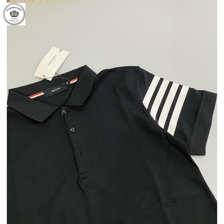 Áo polo Thome Brown kẻ sọc tay cực hai màu trắc đen-Áo thun nam có cổ hit