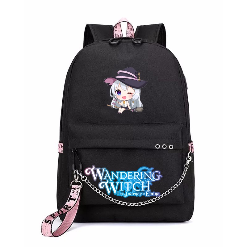 Balo thông minh đen hồng in hình HÀNH TRÌNH CỦA ELENA chibi anime cặp sách đi học