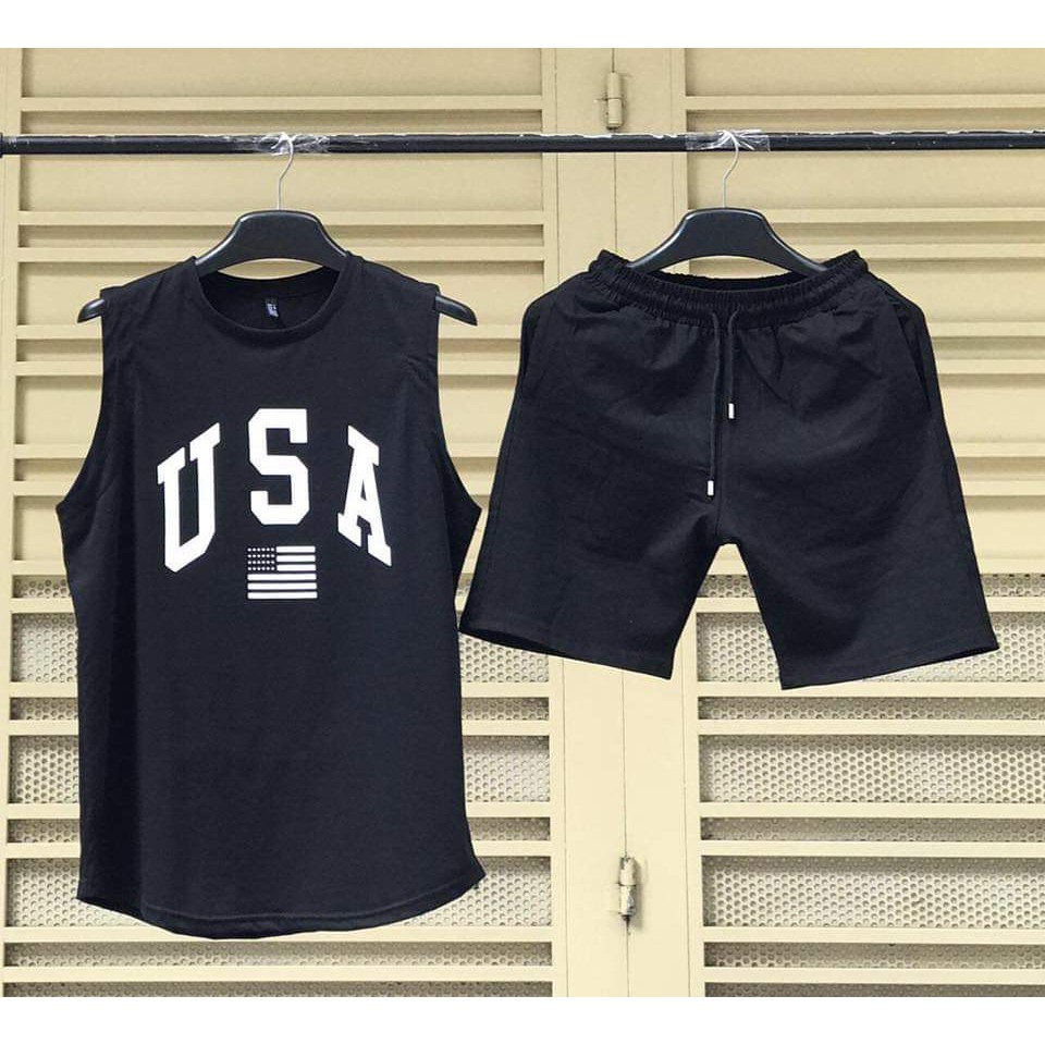 Set đồ bộ quần áo thể thao nam USA - đồ bộ mặc ở nhà chất nam tính thun lạnh mát mẻ co giãn tốt.