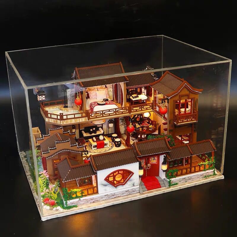 Mô hình nhà DIY Doll House A Splendid Family Kèm Mica Chống bụi, Bộ dụng cụ, Keo dán và Bộ phát nhạc