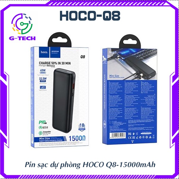 Pin sạc dự phòng Hoco Q8 15000mah sạc nhanh 45W công nghệ QC3.0 PD VOOC dùng cho các thiết bị hỗ trợ bảo hành 12 tháng