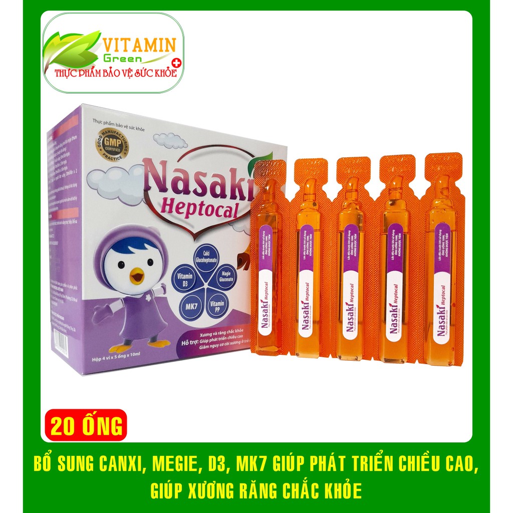 Canxi hữu cơ cho bé NASAKI Heptocal kết hợp Canxi megie,vitamin D3K2 giúp phát triển chiều cao, xương xăng chắc khỏe