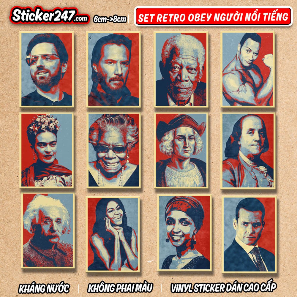 Sticker Obey Vintage Retro Người Nổi Tiếng 𝑭𝒓𝒆𝒆𝒔𝒉𝒊𝒑 chống nước, sticker dán laptop, điện thoại, đàn guitar, mũ bảo hiểm