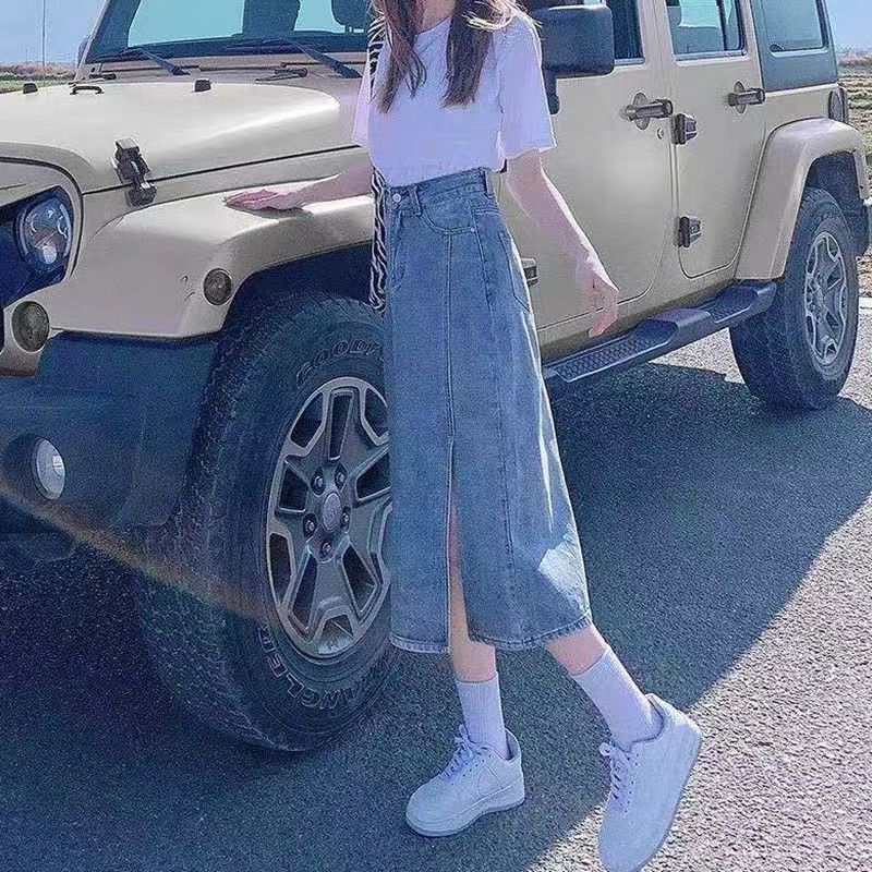 Chân Váy Denim Dài Chữ a Xẻ Tà Thời Trang Cho Nữ